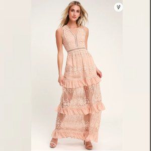 Garden Dreams Blush Lace Tiered Maxi Dress - Light Pink Lulus Dress - Size Med